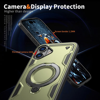 For iPhone 16 PC Hybrid TPU Armor MagSafe Ring Holder Phone Case(Olive Green) - iPhone 16 Cases by buy2fix | Online Shopping UK | buy2fix