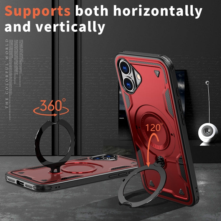 For iPhone 16 PC Hybrid TPU Armor MagSafe Ring Holder Phone Case(Red) - iPhone 16 Cases by buy2fix | Online Shopping UK | buy2fix