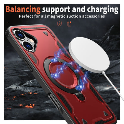 For iPhone 16 PC Hybrid TPU Armor MagSafe Ring Holder Phone Case(Red) - iPhone 16 Cases by buy2fix | Online Shopping UK | buy2fix