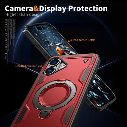 For iPhone 16 PC Hybrid TPU Armor MagSafe Ring Holder Phone Case(Red) - iPhone 16 Cases by buy2fix | Online Shopping UK | buy2fix