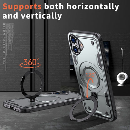 For iPhone 16 PC Hybrid TPU Armor MagSafe Ring Holder Phone Case(Grey) - iPhone 16 Cases by buy2fix | Online Shopping UK | buy2fix