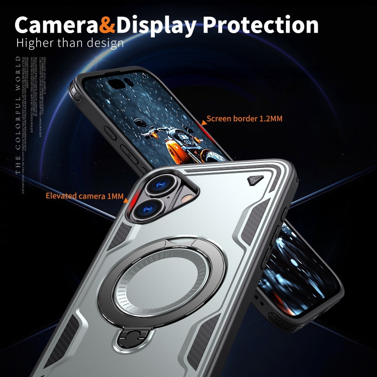 For iPhone 16 PC Hybrid TPU Armor MagSafe Ring Holder Phone Case(Grey) - iPhone 16 Cases by buy2fix | Online Shopping UK | buy2fix
