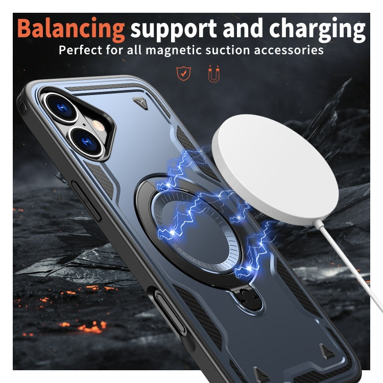 For iPhone 16 PC Hybrid TPU Armor MagSafe Ring Holder Phone Case(Blue) - iPhone 16 Cases by buy2fix | Online Shopping UK | buy2fix