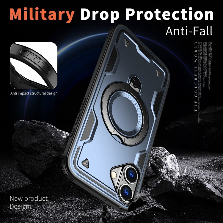 For iPhone 16 PC Hybrid TPU Armor MagSafe Ring Holder Phone Case(Blue) - iPhone 16 Cases by buy2fix | Online Shopping UK | buy2fix