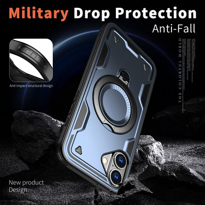 For iPhone 16 PC Hybrid TPU Armor MagSafe Ring Holder Phone Case(Blue) - iPhone 16 Cases by buy2fix | Online Shopping UK | buy2fix