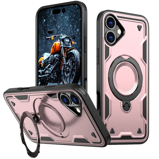 For iPhone 16 PC Hybrid TPU Armor MagSafe Ring Holder Phone Case(Rose Gold) - iPhone 16 Cases by buy2fix | Online Shopping UK | buy2fix