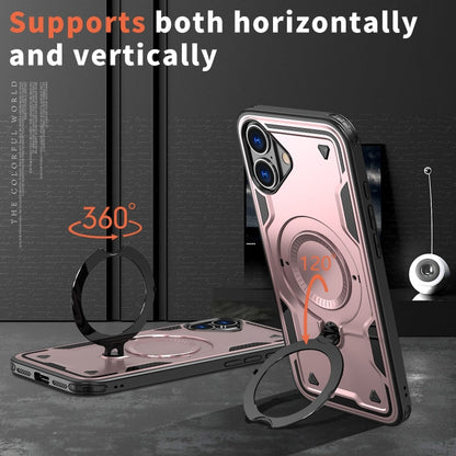 For iPhone 16 PC Hybrid TPU Armor MagSafe Ring Holder Phone Case(Rose Gold) - iPhone 16 Cases by buy2fix | Online Shopping UK | buy2fix