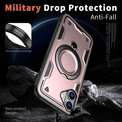 For iPhone 16 PC Hybrid TPU Armor MagSafe Ring Holder Phone Case(Rose Gold) - iPhone 16 Cases by buy2fix | Online Shopping UK | buy2fix
