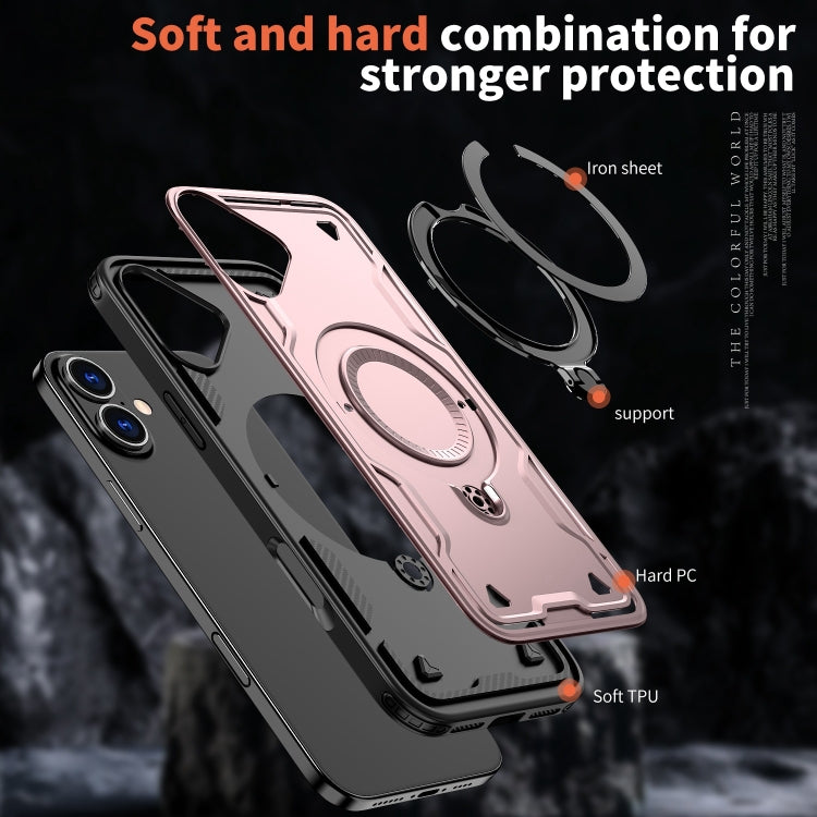 For iPhone 16 PC Hybrid TPU Armor MagSafe Ring Holder Phone Case(Rose Gold) - iPhone 16 Cases by buy2fix | Online Shopping UK | buy2fix