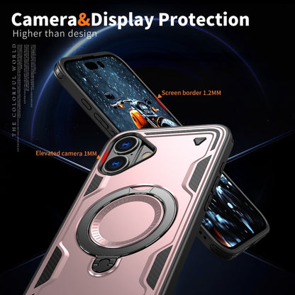 For iPhone 16 PC Hybrid TPU Armor MagSafe Ring Holder Phone Case(Rose Gold) - iPhone 16 Cases by buy2fix | Online Shopping UK | buy2fix