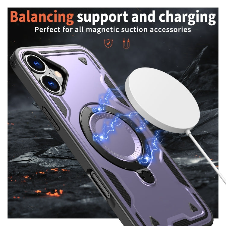 For iPhone 16 PC Hybrid TPU Armor MagSafe Ring Holder Phone Case(Purple) - iPhone 16 Cases by buy2fix | Online Shopping UK | buy2fix