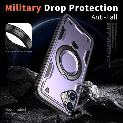 For iPhone 16 PC Hybrid TPU Armor MagSafe Ring Holder Phone Case(Purple) - iPhone 16 Cases by buy2fix | Online Shopping UK | buy2fix