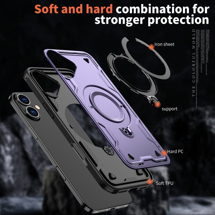 For iPhone 16 PC Hybrid TPU Armor MagSafe Ring Holder Phone Case(Purple) - iPhone 16 Cases by buy2fix | Online Shopping UK | buy2fix
