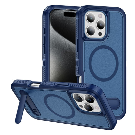 For iPhone 16 Pro Max Guard MagSafe Holder Matte PC Hybrid TPU Phone Case(Royal Blue) by buy2fix