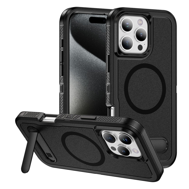 For iPhone 16 Pro Max Guard MagSafe Holder Matte PC Hybrid TPU Phone Case(Black) by buy2fix