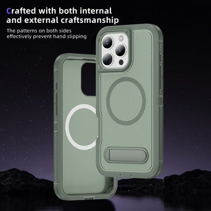 For iPhone 16 Pro Max Guard MagSafe Holder Matte PC Hybrid TPU Phone Case(Green) by buy2fix
