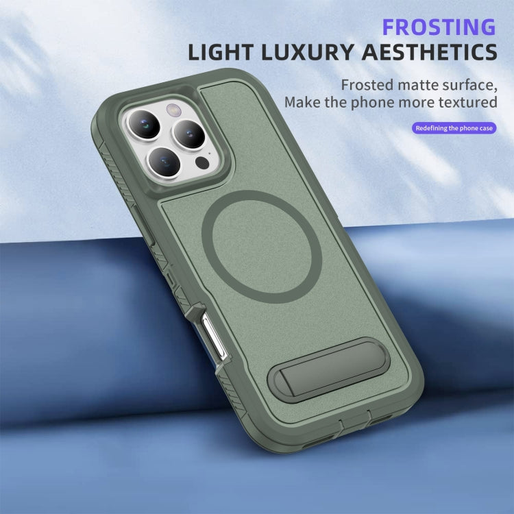 For iPhone 16 Pro Max Guard MagSafe Holder Matte PC Hybrid TPU Phone Case(Green) by buy2fix