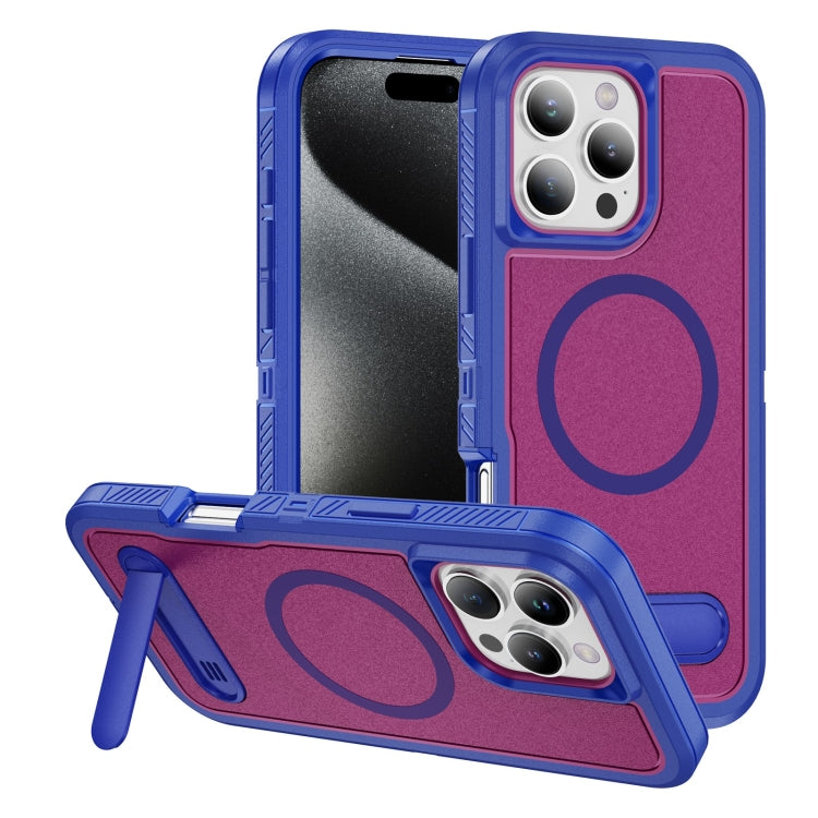 For iPhone 16 Pro Max Guard MagSafe Holder Matte PC Hybrid TPU Phone Case(Blue Rose Red) by buy2fix