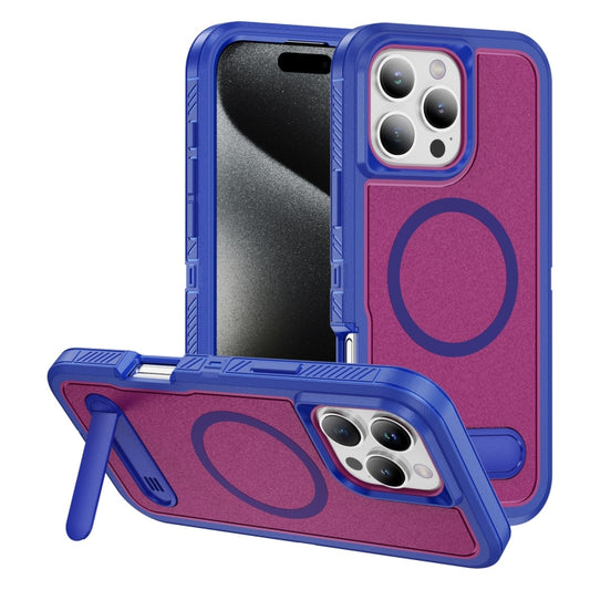 For iPhone 16 Pro Max Guard MagSafe Holder Matte PC Hybrid TPU Phone Case(Blue Rose Red) by buy2fix