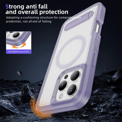 For iPhone 16 Pro Max Guard MagSafe Holder Matte PC Hybrid TPU Phone Case(Purple Transparent) by buy2fix