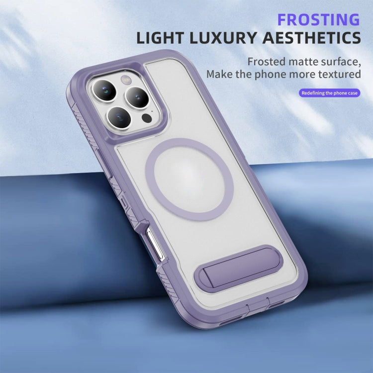 For iPhone 16 Pro Max Guard MagSafe Holder Matte PC Hybrid TPU Phone Case(Purple Transparent) by buy2fix