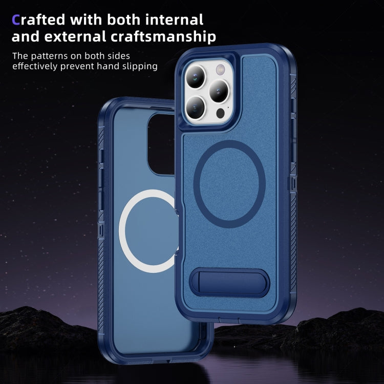 For iPhone 16 Pro Guard MagSafe Holder Matte PC Hybrid TPU Phone Case(Royal Blue) by buy2fix