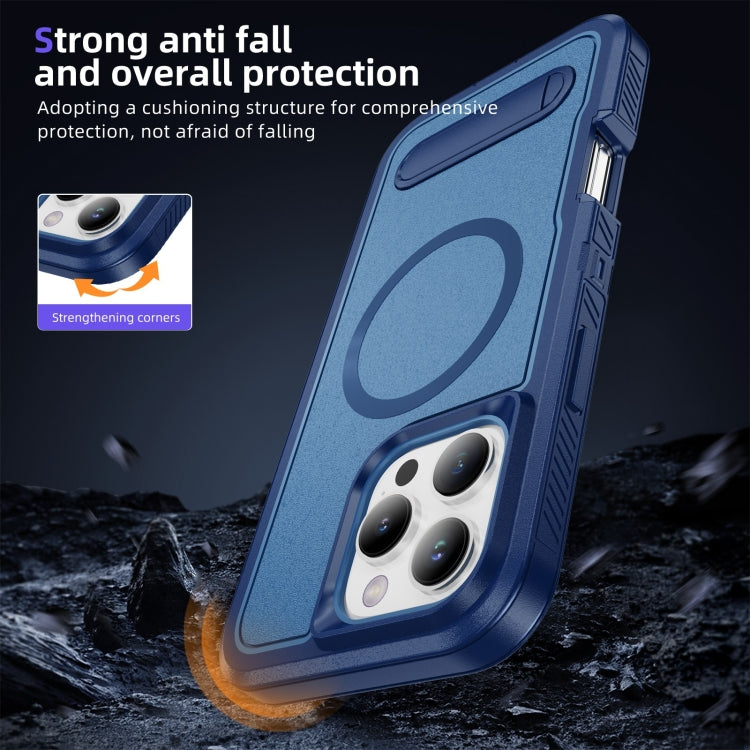 For iPhone 16 Pro Guard MagSafe Holder Matte PC Hybrid TPU Phone Case(Royal Blue) by buy2fix