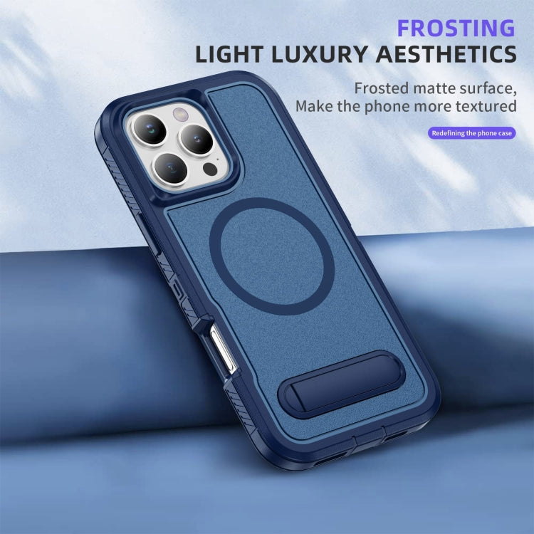 For iPhone 16 Pro Guard MagSafe Holder Matte PC Hybrid TPU Phone Case(Royal Blue) by buy2fix