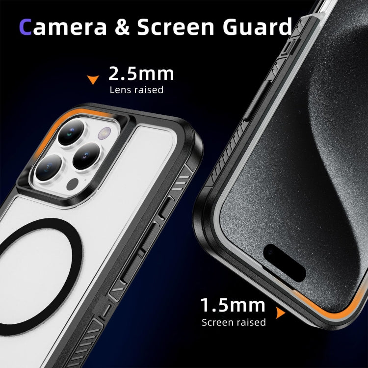 For iPhone 16 Pro Guard MagSafe Holder Matte PC Hybrid TPU Phone Case(Black Transparent) by buy2fix