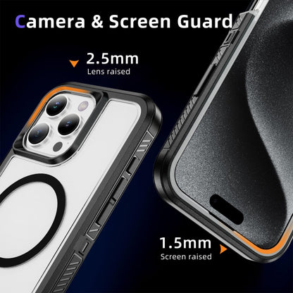 For iPhone 16 Pro Guard MagSafe Holder Matte PC Hybrid TPU Phone Case(Black Transparent) by buy2fix