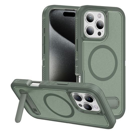 For iPhone 16 Pro Guard MagSafe Holder Matte PC Hybrid TPU Phone Case(Green) by buy2fix
