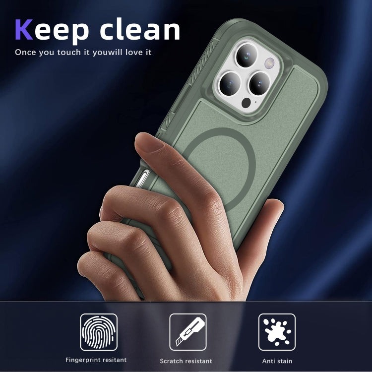 For iPhone 16 Pro Guard MagSafe Holder Matte PC Hybrid TPU Phone Case(Green) by buy2fix