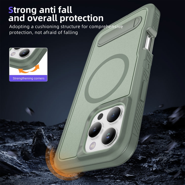 For iPhone 16 Pro Guard MagSafe Holder Matte PC Hybrid TPU Phone Case(Green) by buy2fix