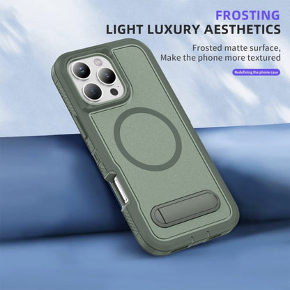 For iPhone 16 Pro Guard MagSafe Holder Matte PC Hybrid TPU Phone Case(Green) by buy2fix