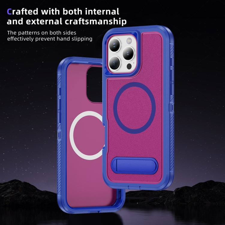 For iPhone 16 Pro Guard MagSafe Holder Matte PC Hybrid TPU Phone Case(Blue Rose Red) by buy2fix