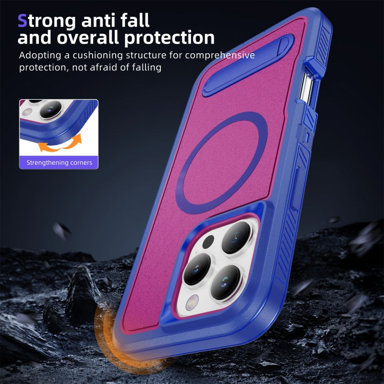 For iPhone 16 Pro Guard MagSafe Holder Matte PC Hybrid TPU Phone Case(Blue Rose Red) by buy2fix