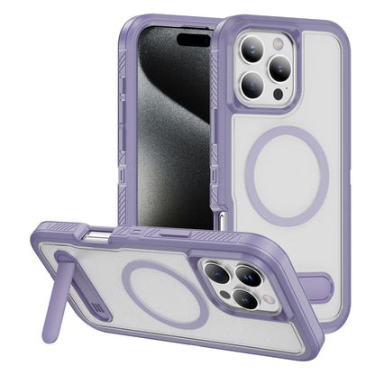 For iPhone 16 Pro Guard MagSafe Holder Matte PC Hybrid TPU Phone Case(Purple Transparent) by buy2fix