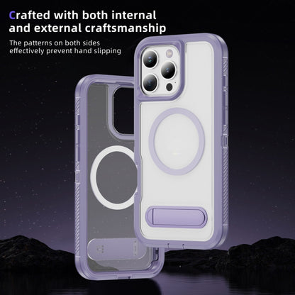 For iPhone 16 Pro Guard MagSafe Holder Matte PC Hybrid TPU Phone Case(Purple Transparent) by buy2fix