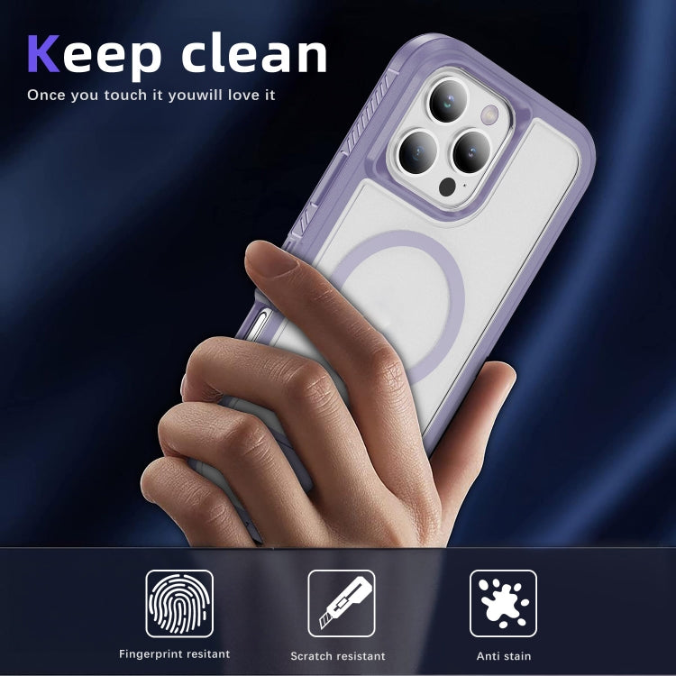 For iPhone 16 Pro Guard MagSafe Holder Matte PC Hybrid TPU Phone Case(Purple Transparent) by buy2fix