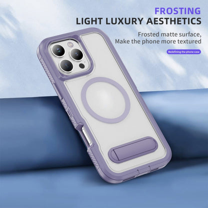 For iPhone 16 Pro Guard MagSafe Holder Matte PC Hybrid TPU Phone Case(Purple Transparent) by buy2fix