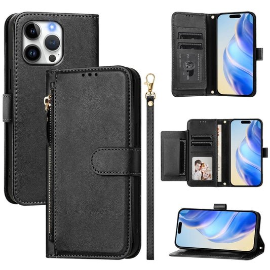 For iPhone 16 Pro Max Multi-Card Slots Zipper Wallet Leather Phone Case(Black) by buy2fix