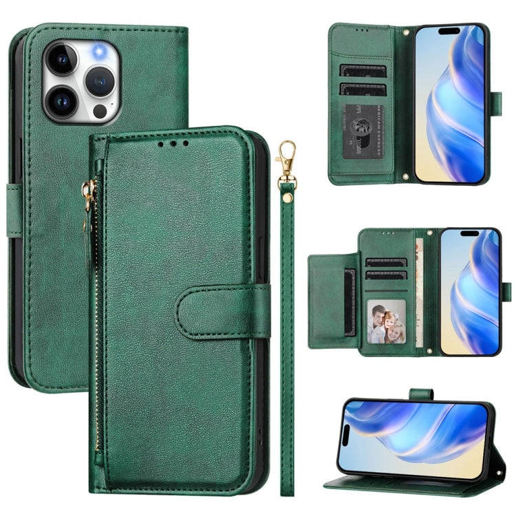 For iPhone 16 Pro Max Multi-Card Slots Zipper Wallet Leather Phone Case(Green) by buy2fix