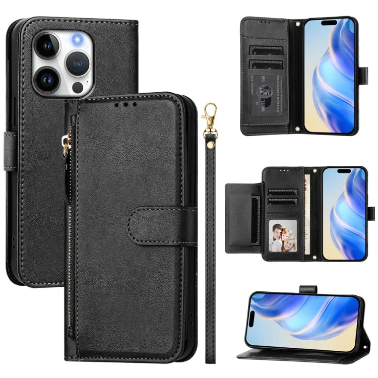 For iPhone 16 Pro Multi-Card Slots Zipper Wallet Leather Phone Case(Black) by buy2fix