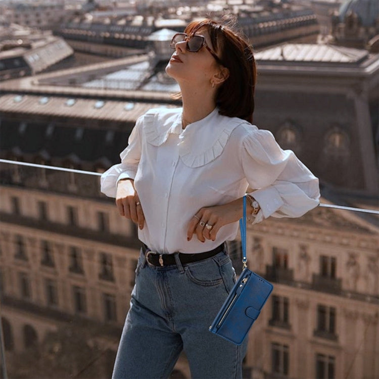 For iPhone 16 Pro Multi-Card Slots Zipper Wallet Leather Phone Case(Blue) by buy2fix