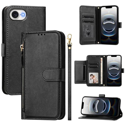 For iPhone 16e Multi-Card Slots Zipper Wallet Leather Phone Case(Black) by buy2fix