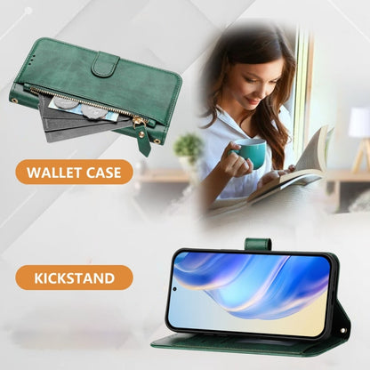 For iPhone 16e Multi-Card Slots Zipper Wallet Leather Phone Case(Green) by buy2fix