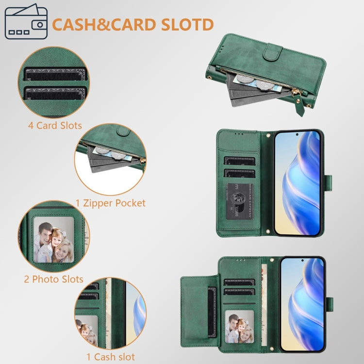 For iPhone 16e Multi-Card Slots Zipper Wallet Leather Phone Case(Green) by buy2fix