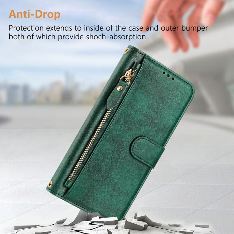 For iPhone 16e Multi-Card Slots Zipper Wallet Leather Phone Case(Green) by buy2fix
