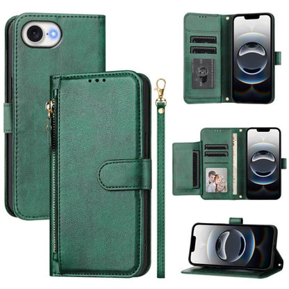 For iPhone 16e Multi-Card Slots Zipper Wallet Leather Phone Case(Green) by buy2fix