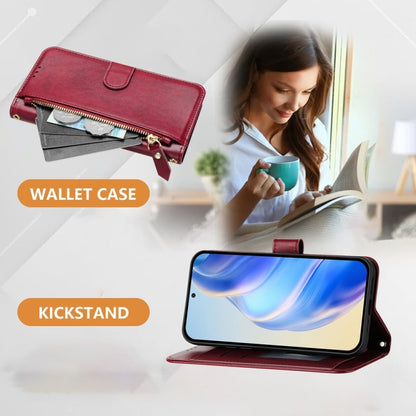 For iPhone 16e Multi-Card Slots Zipper Wallet Leather Phone Case(Dark Red) by buy2fix